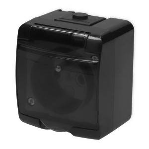 Karlik Junior gniazdko pojedyncze herm.czarny klapka dymna